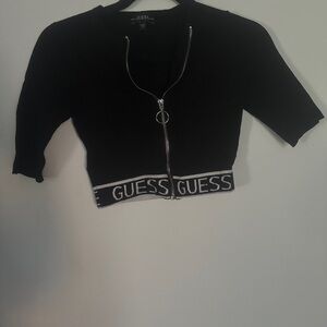 GUESS Black Cropped Zip-Up Top